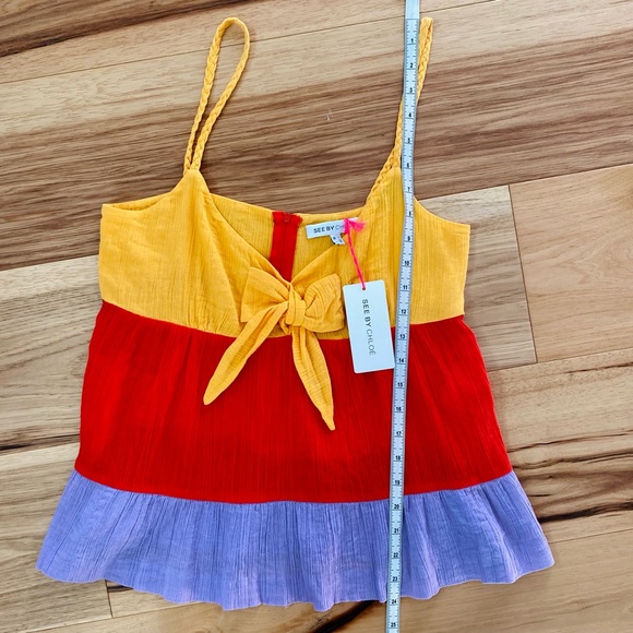 See By Chloe Ruffled Bow Braided Strap Colorblock Tank NWT - Picture 9 of 12